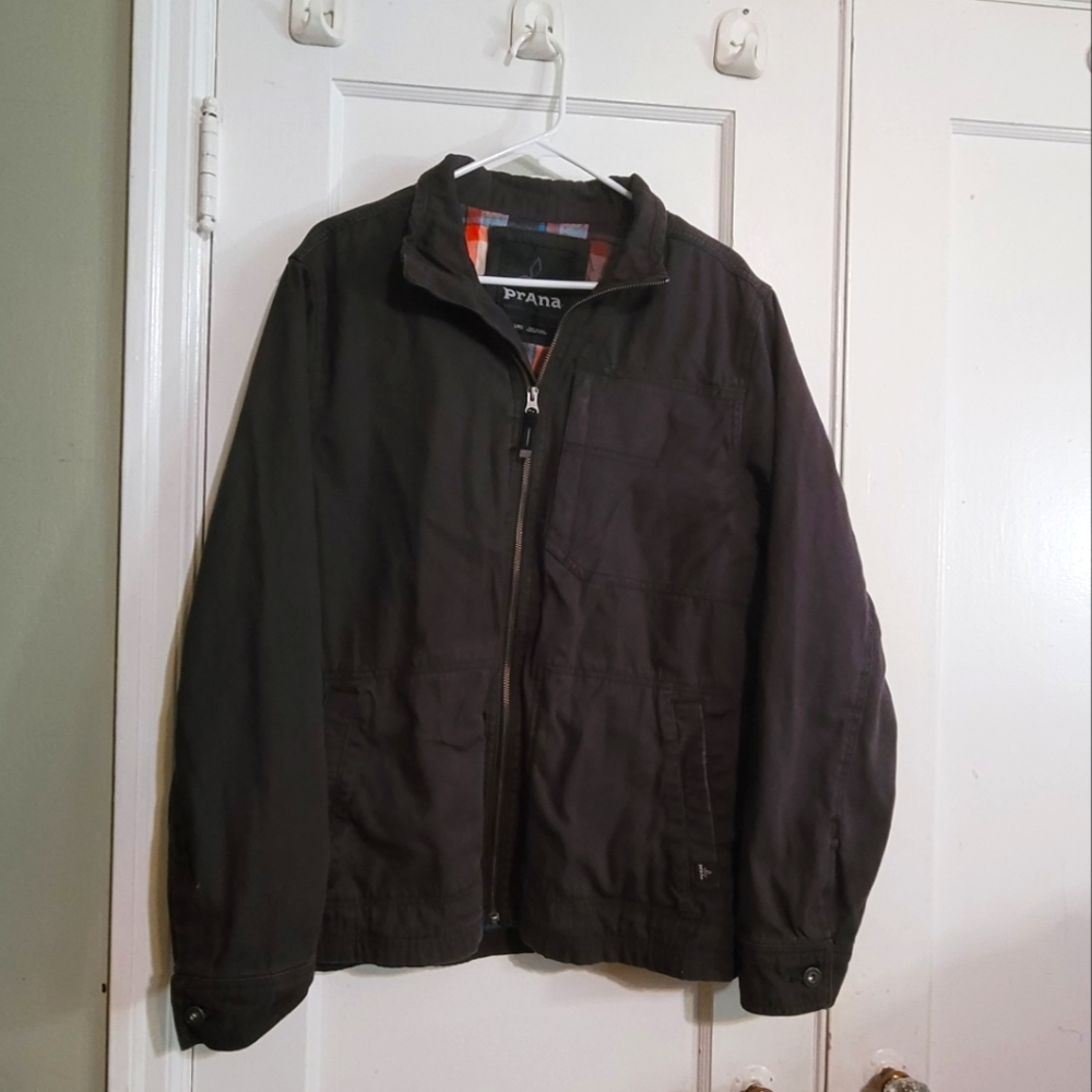 Prana Mens Long Sleeve Full Zip Up Jacket Dark Gray Size Large Cotton